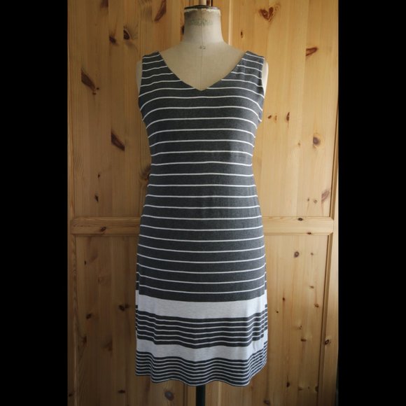 Dress Grey White Striped Soft Jersey L - Picture 3 of 9